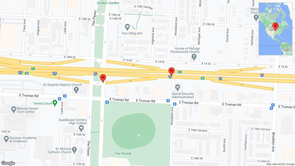 A detailed map that shows the affected road due to 'Kansas City: The Paseo temporarily closed' on October 20th at 10:27 p.m.
