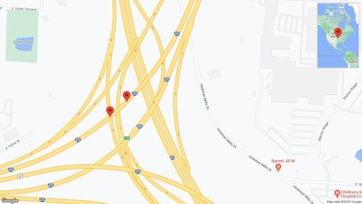 A detailed map that shows the affected road due to 'Broken down vehicle on southbound I-435 in Kansas City' on October 20th at 10:51 p.m.