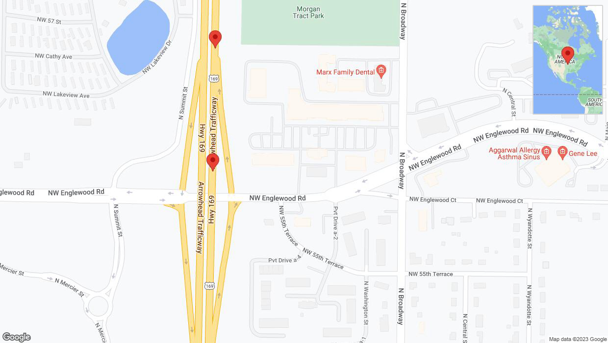 A detailed map that shows the affected road due to 'Broken down vehicle on northbound US-169 in Kansas City' on October 21st at 1:41 p.m.