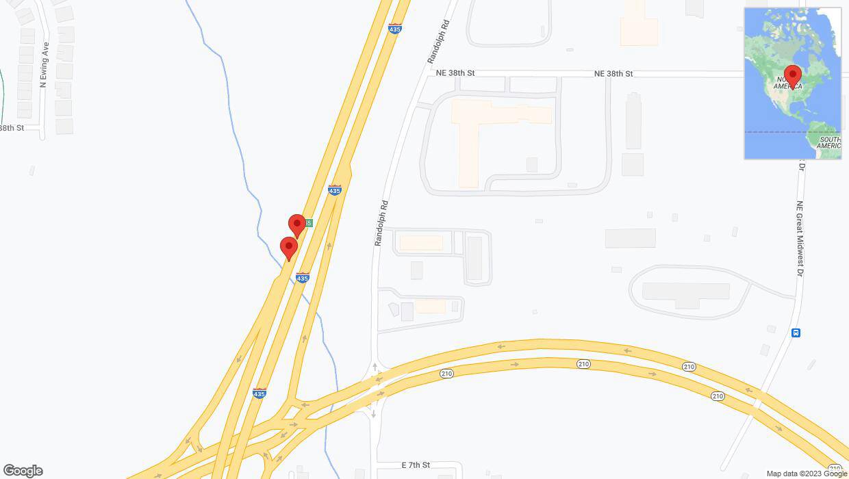 A detailed map that shows the affected road due to 'Broken down vehicle on southbound I-435 in Randolph' on October 21st at 6:11 p.m.