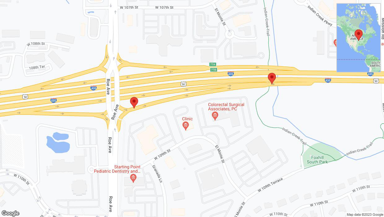 A detailed map that shows the affected road due to 'West 109th Street closed in Overland Park' on October 21st at 8:23 p.m.