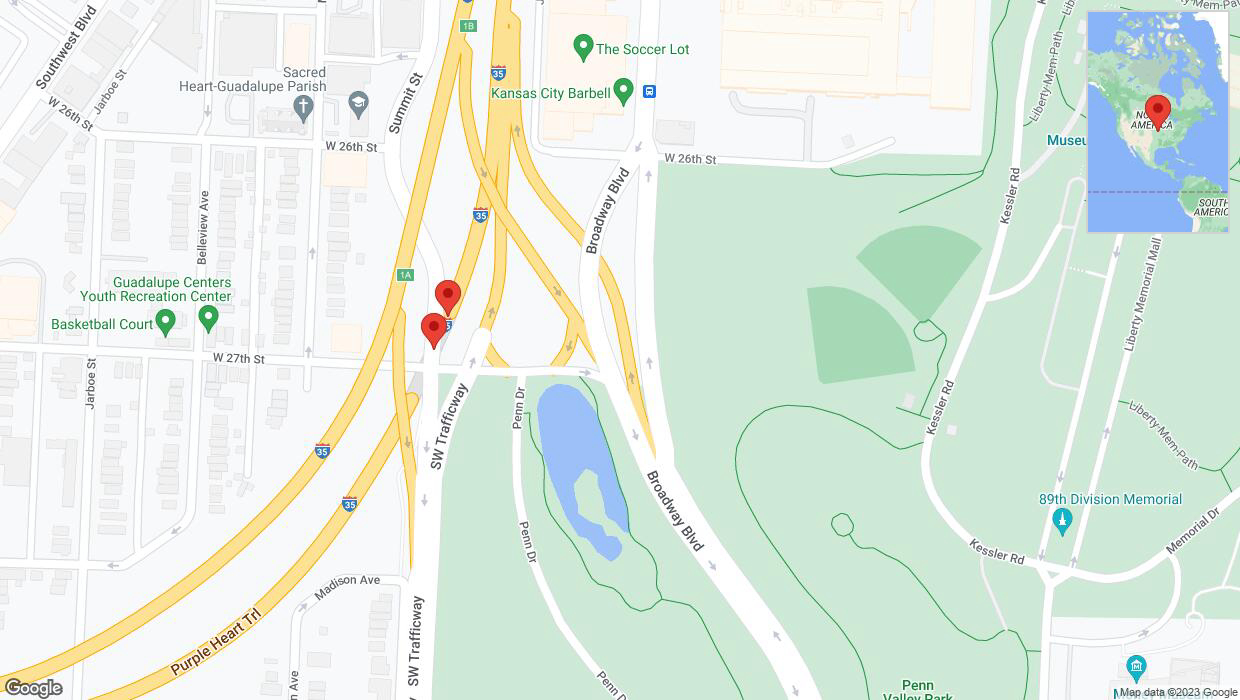 A detailed map that shows the affected road due to 'Broken down vehicle on northbound I-35 in Kansas City' on October 22nd at 12:12 p.m.