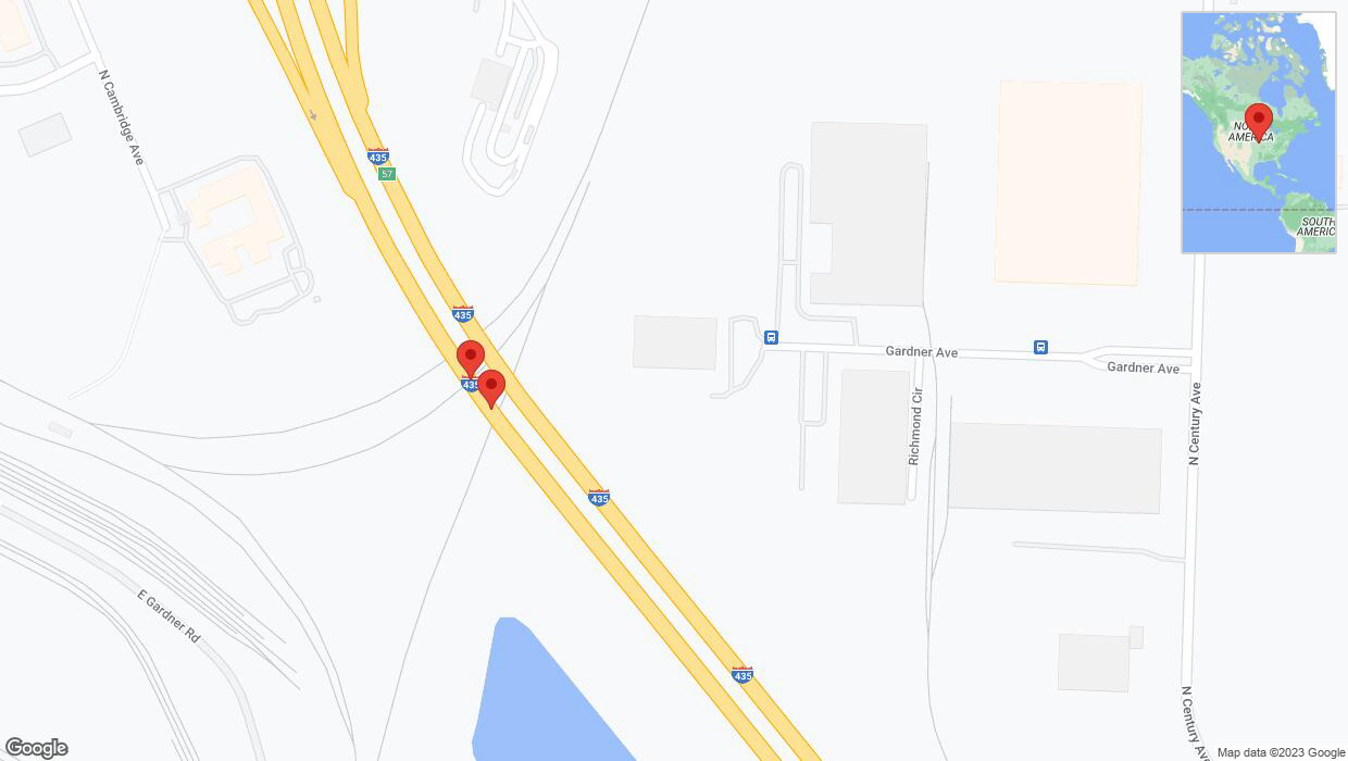 A detailed map that shows the affected road due to 'Broken down vehicle on southbound I-435 in Kansas City' on October 22nd at 12:36 p.m.