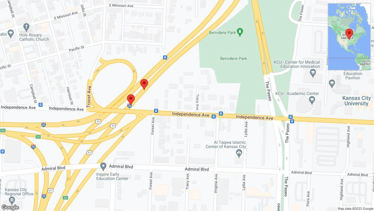 A detailed map that shows the affected road due to 'Broken down vehicle on northbound I-35 in Kansas City' on October 22nd at 3:30 p.m.