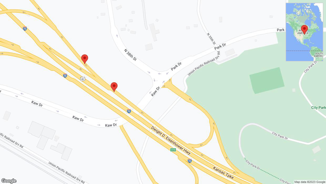 A detailed map that shows the affected road due to 'Broken down vehicle in Kansas City' on October 22nd at 4:12 p.m.