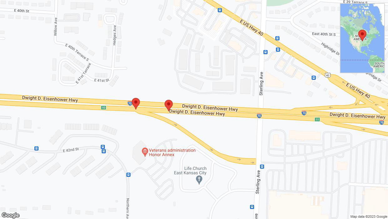 A detailed map that shows the affected road due to 'Broken down vehicle on eastbound I-70 in Kansas City' on October 22nd at 9 p.m.
