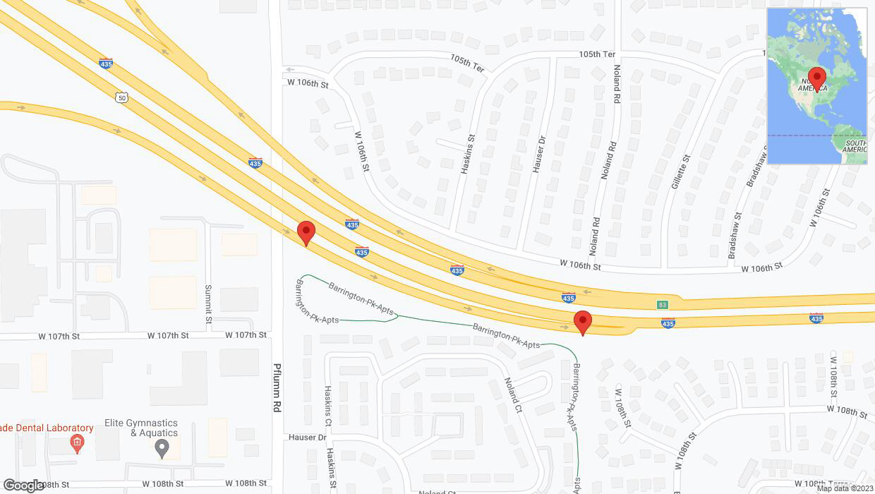 A detailed map that shows the affected road due to 'Broken down vehicle on eastbound US-50 East in Lenexa' on October 23rd at 12 p.m.