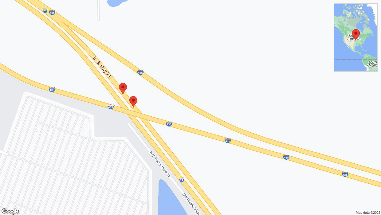 A detailed map that shows the affected road due to 'Broken down vehicle on northbound I-29 in Kansas City' on October 23rd at 12:24 p.m.