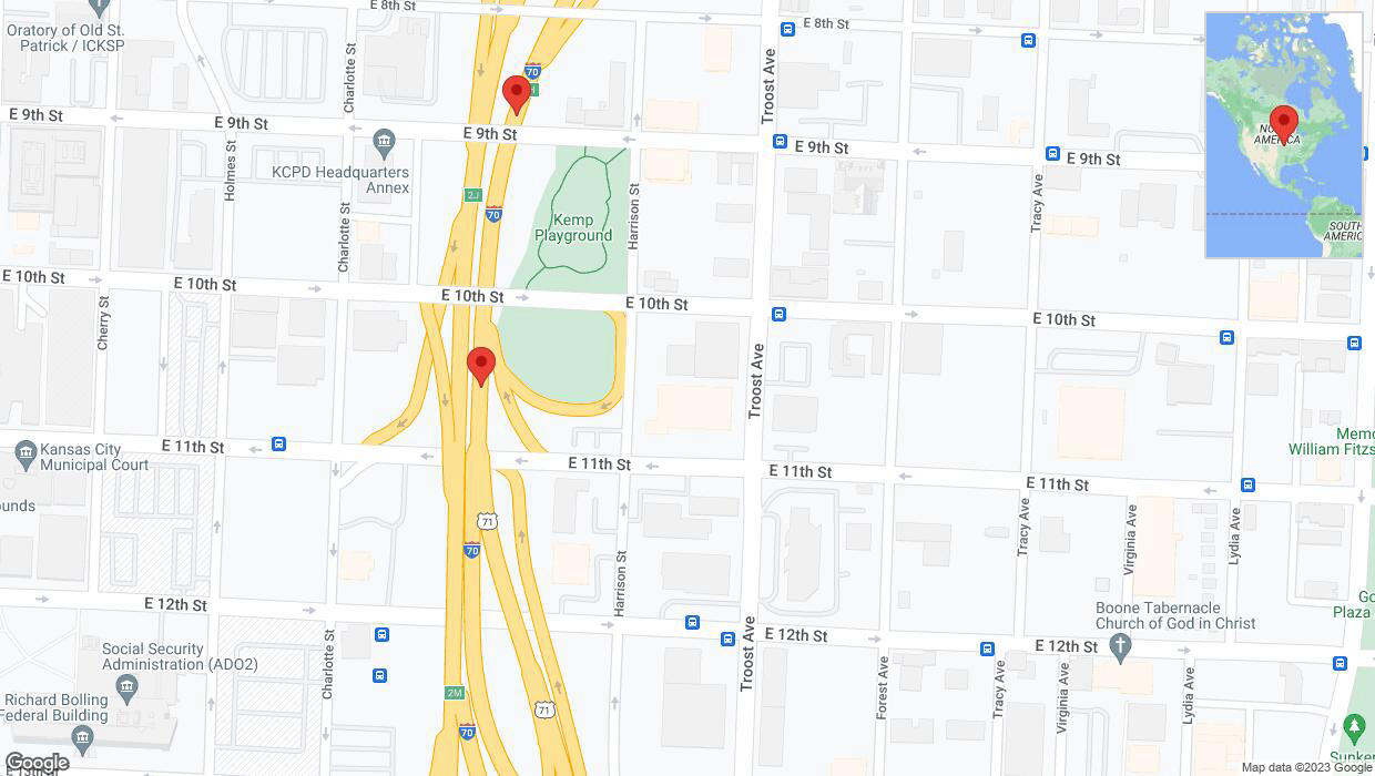 A detailed map that shows the affected road due to 'Warning: Crash on northbound I-70 in Kansas City' on October 23rd at 1:30 p.m.