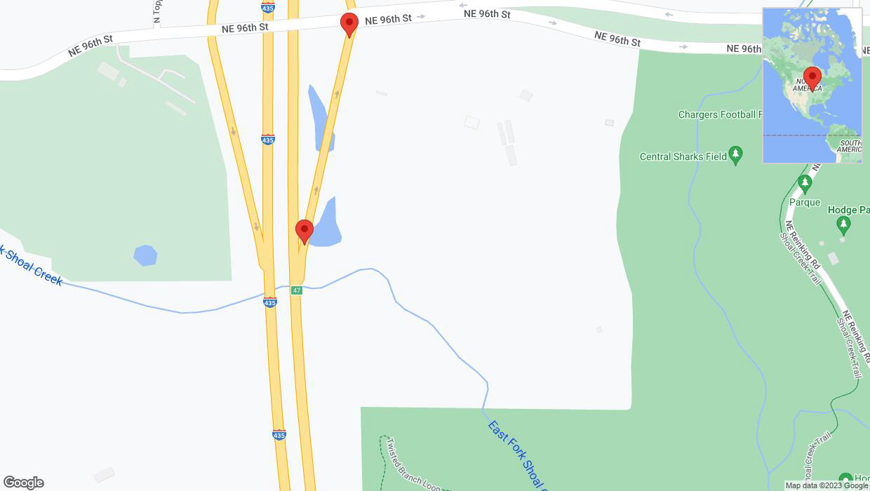 A detailed map that shows the affected road due to 'Broken down vehicle on Interstate 435 in Kansas City' on October 23rd at 2:12 p.m.