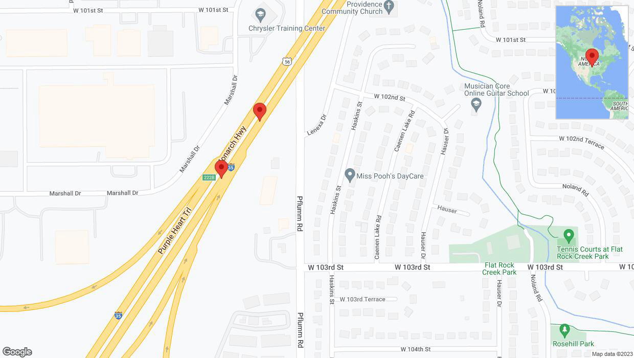 A detailed map that shows the affected road due to 'Broken down vehicle on eastbound I-35 in Lenexa' on October 23rd at 3:24 p.m.