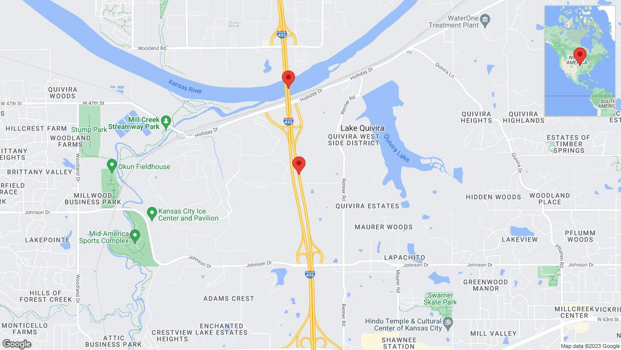 A detailed map that shows the affected road due to 'Crash report: I-435' on October 23rd at 5:06 p.m.