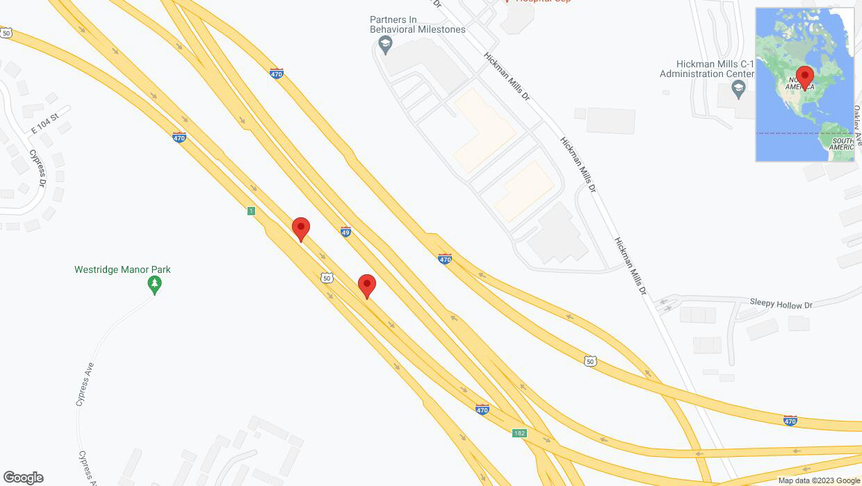 A detailed map that shows the affected road due to 'Broken down vehicle on U.S. 50 in Kansas City' on October 23rd at 5:42 p.m.