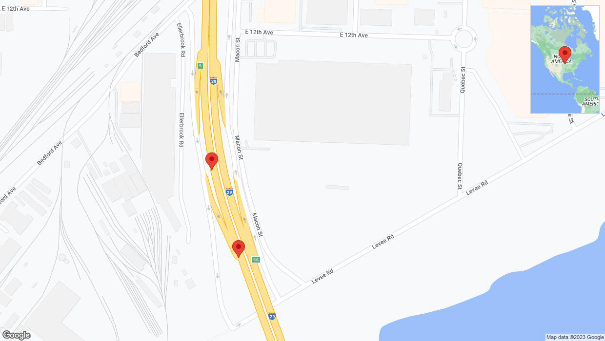 A detailed map that shows the affected road due to 'Broken down vehicle on southbound I-29/I-35 in North Kansas City' on October 23rd at 5:54 p.m.