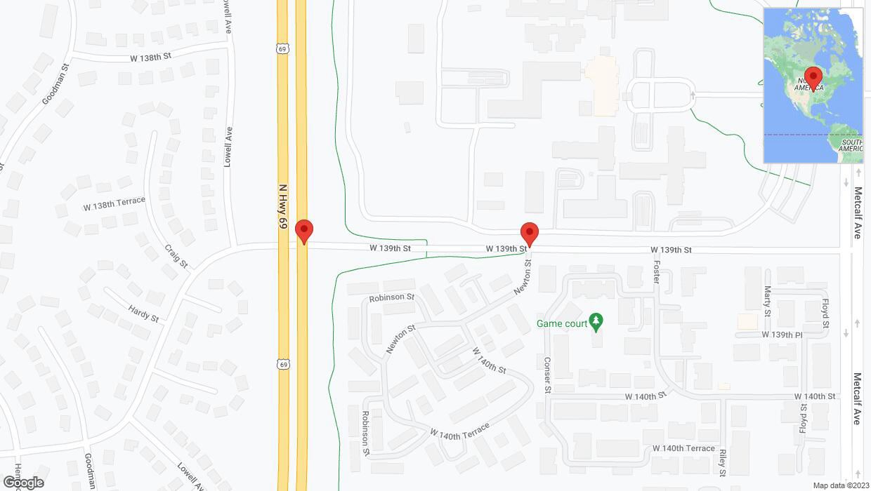 A detailed map that shows the affected road due to 'Robinson Street closed in Overland Park' on October 23rd at 6:54 p.m.