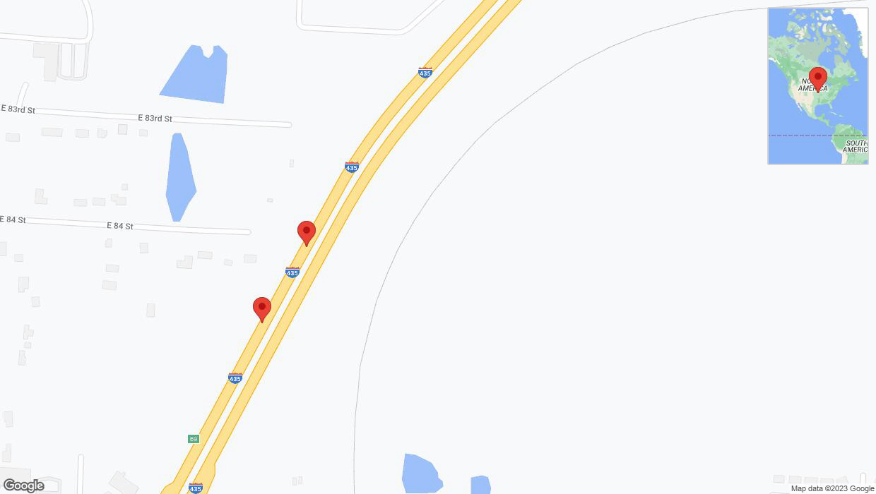 A detailed map that shows the affected road due to 'Broken down vehicle on southbound I-435 in Kansas City' on October 23rd at 10:36 p.m.