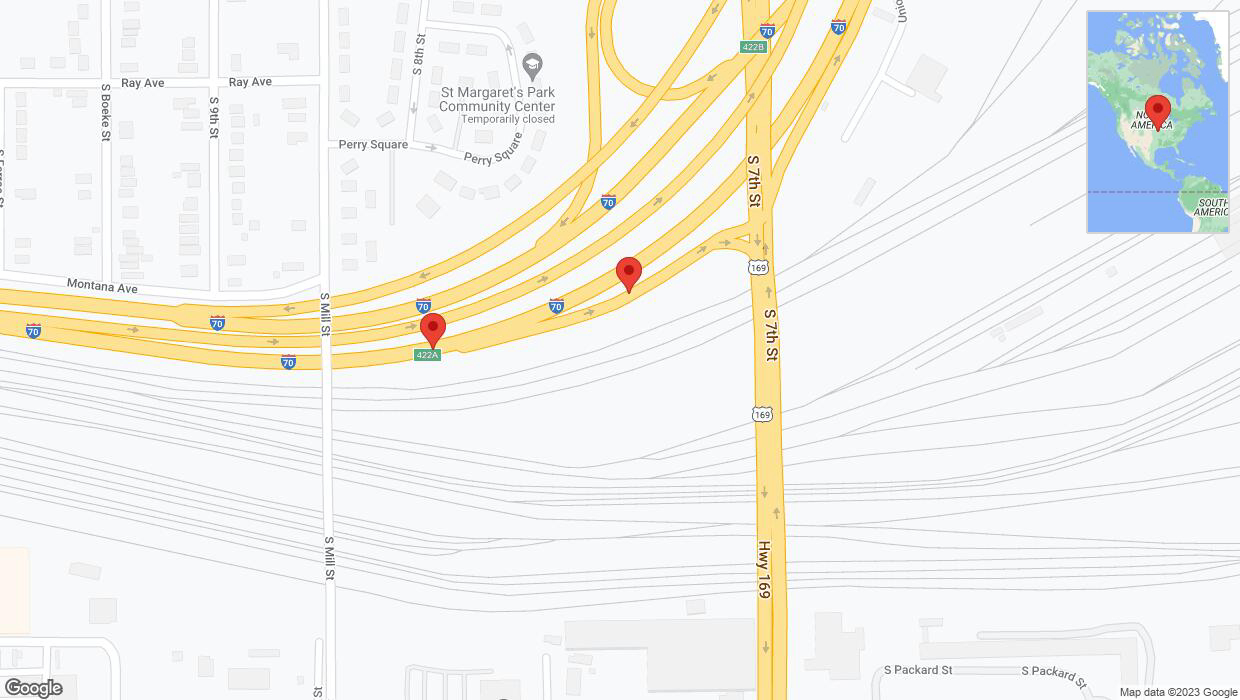 A detailed map that shows the affected road due to 'Broken down vehicle on northbound US-69 in Kansas City' on October 23rd at 11:54 p.m.