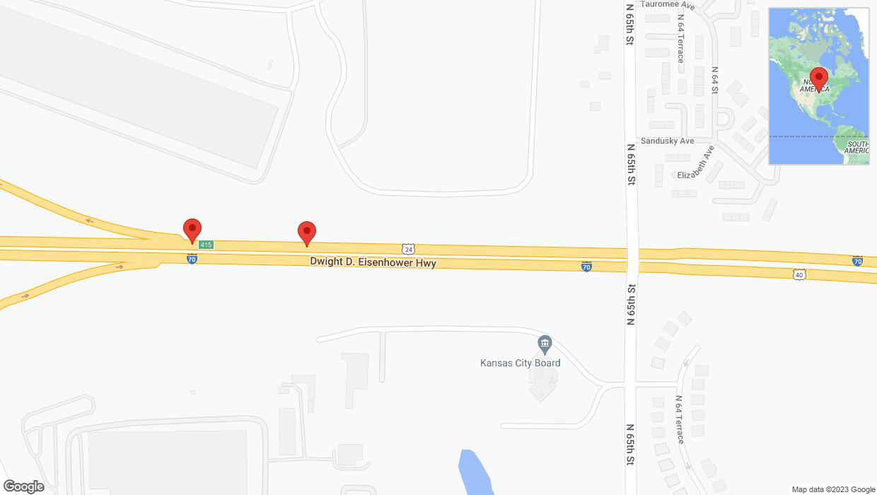 A detailed map that shows the affected road due to 'Broken down vehicle on westbound I-70 in Kansas City' on October 24th at 1:54 p.m.