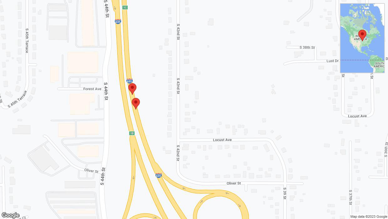 A detailed map that shows the affected road due to 'Warning: Crash on northbound I-635 in Kansas City' on October 24th at 4:24 p.m.