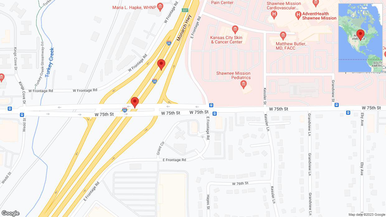 A detailed map that shows the affected road due to 'Broken down vehicle on eastbound I-35 in Overland Park' on October 24th at 3:18 p.m.