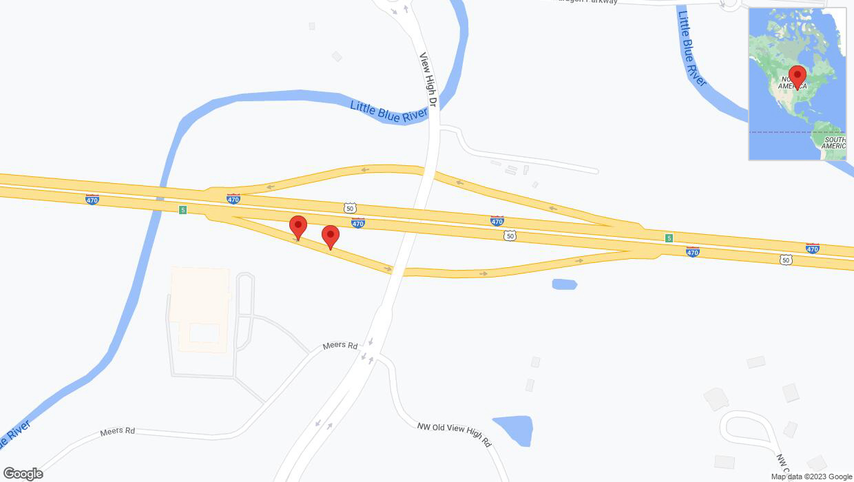 A detailed map that shows the affected road due to 'Broken down vehicle on View High Drive in Kansas City' on October 24th at 3:30 p.m.