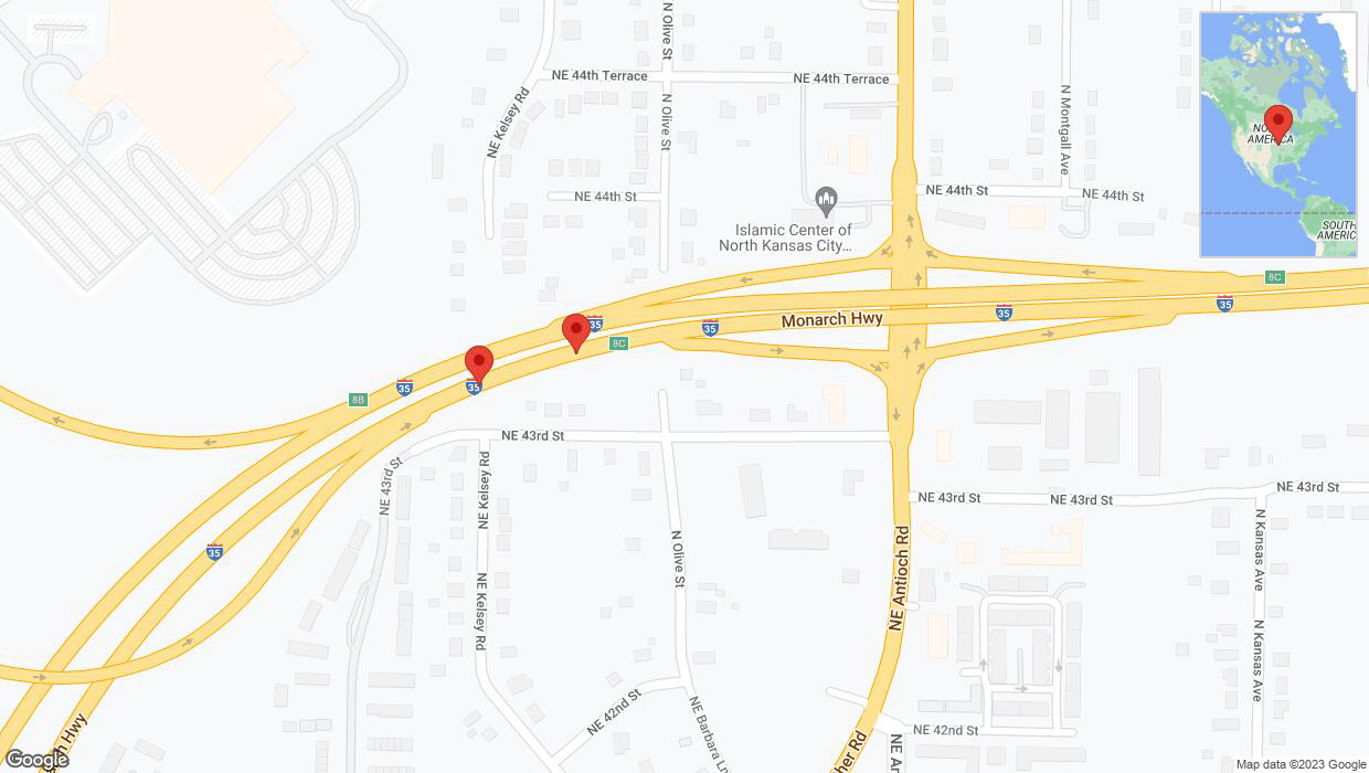 A detailed map that shows the affected road due to 'Crash reported on northbound I-35 in Kansas City' on October 24th at 5 p.m.