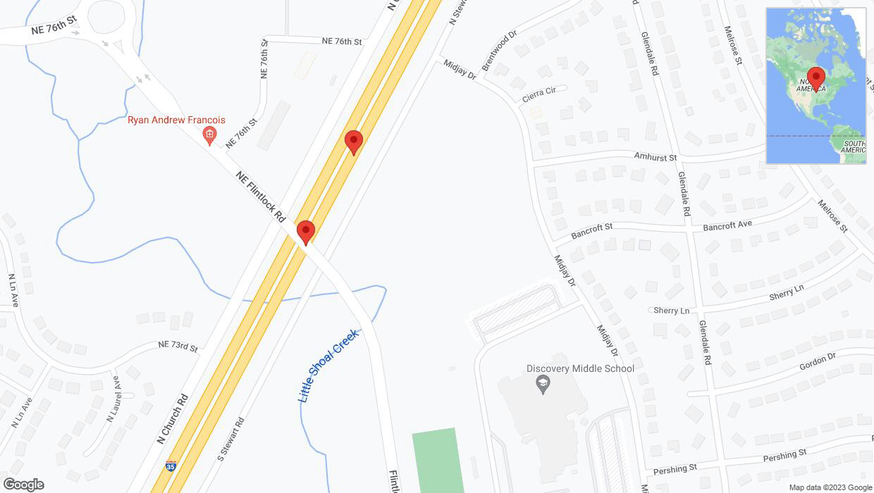 A detailed map that shows the affected road due to 'Broken down vehicle on northbound I-35 in Kansas City' on October 24th at 5:06 p.m.