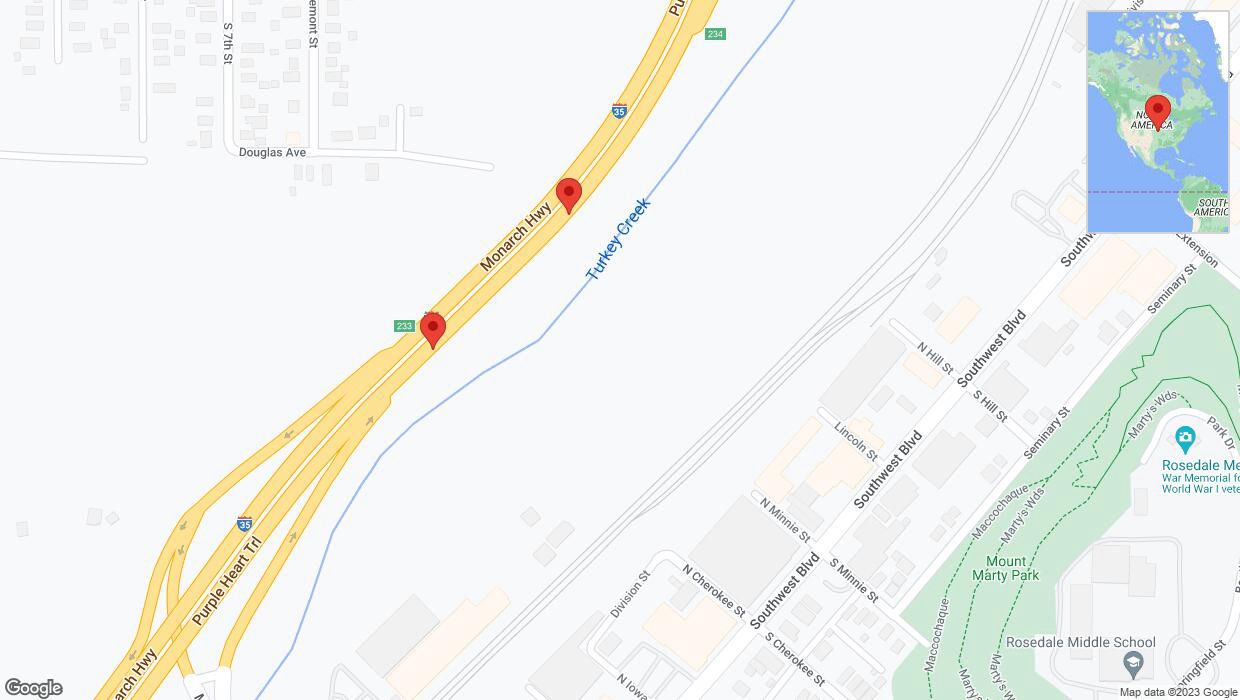 A detailed map that shows the affected road due to 'Broken down vehicle on northbound I-35 in Kansas City' on October 25th at 4:48 p.m.