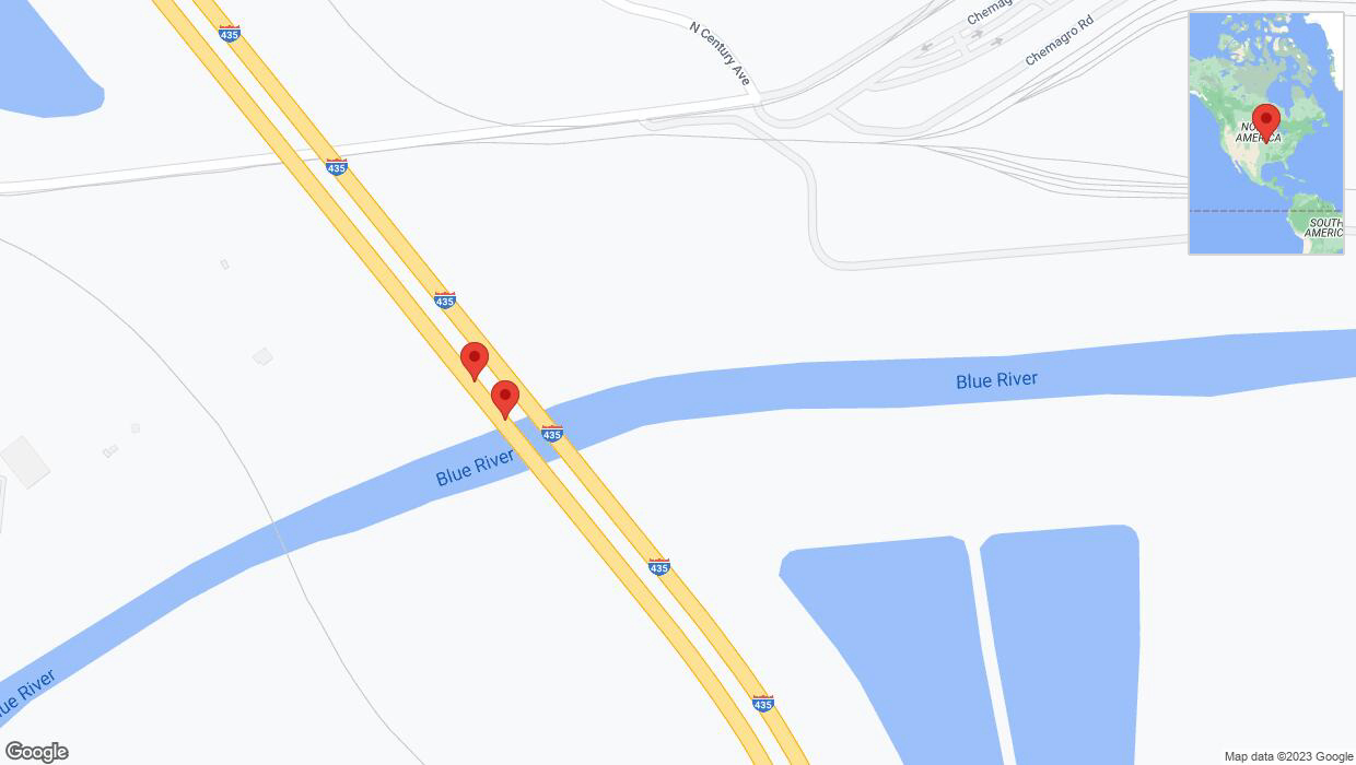 A detailed map that shows the affected road due to 'Reports of a crash on southbound I-435' on October 24th at 6:36 p.m.