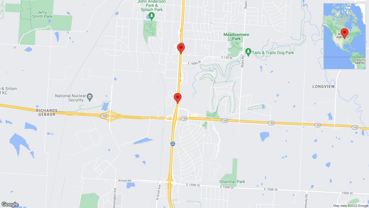 A detailed map that shows the affected road due to 'Crash reported on northbound I-40/US-71 in Grandview' on October 24th at 6:54 p.m.