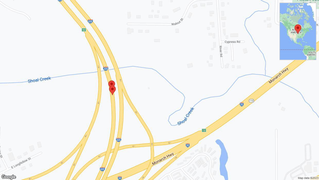 A detailed map that shows the affected road due to 'Reports of a crash on southbound I-435' on October 24th at 7:30 p.m.