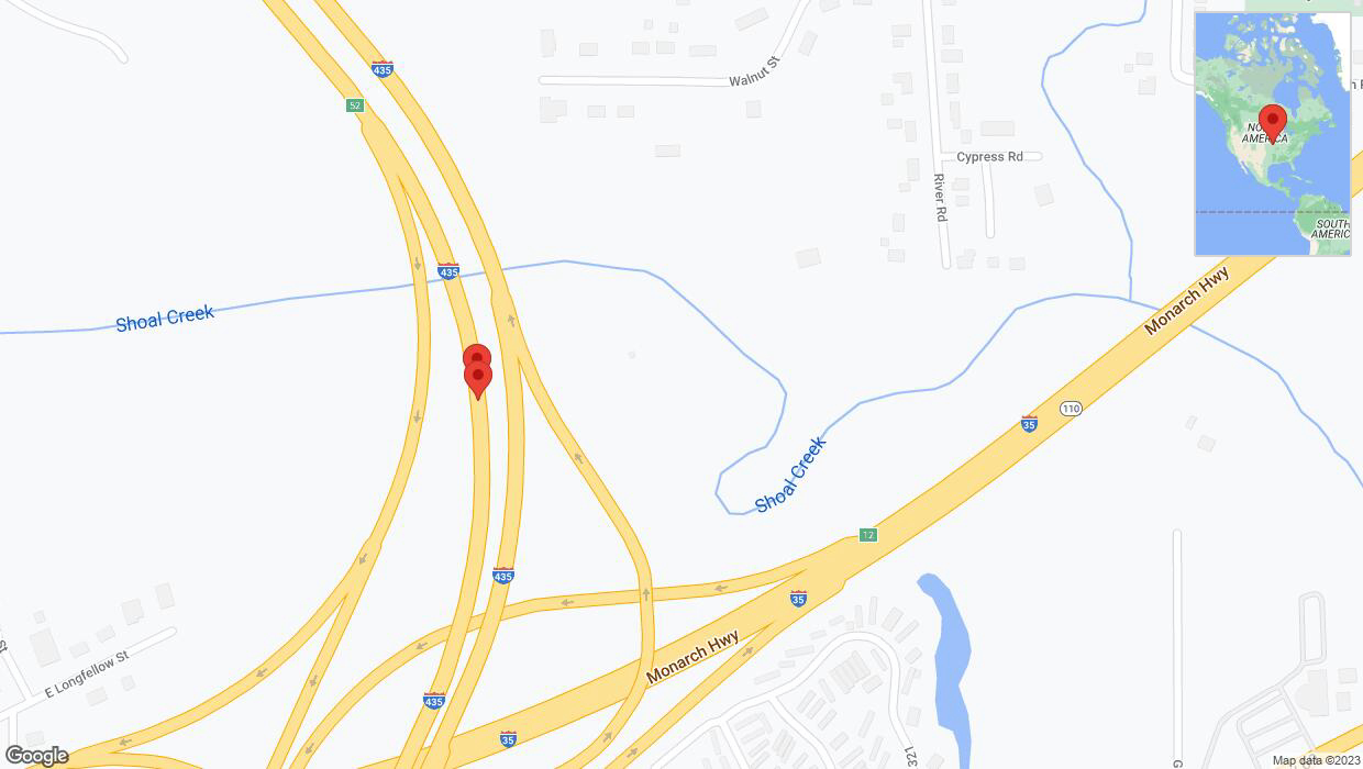 A detailed map that shows the affected road due to 'Broken down vehicle on southbound I-435 in Claycomo' on October 24th at 7:30 p.m.