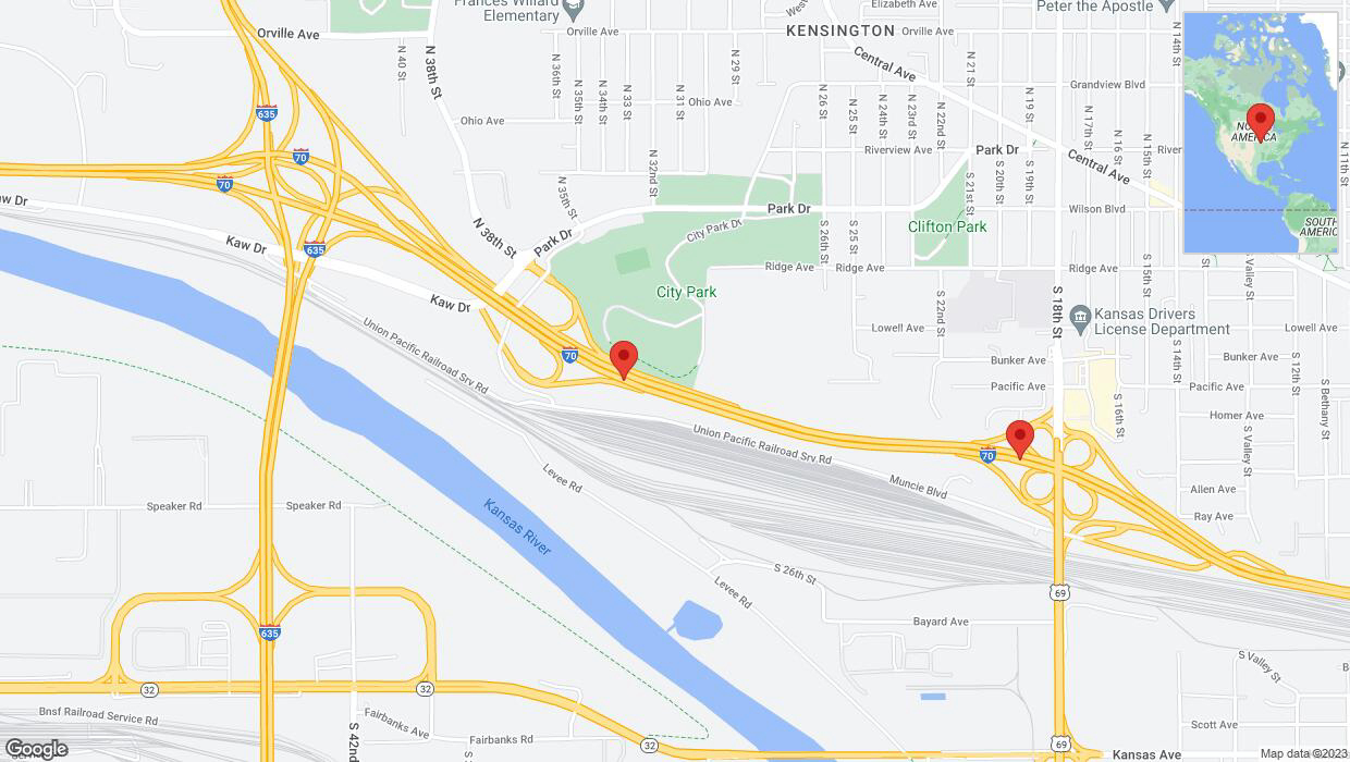 A detailed map that shows the affected road due to 'Crash reported on eastbound I-70 in Kansas City' on October 24th at 9:42 p.m.