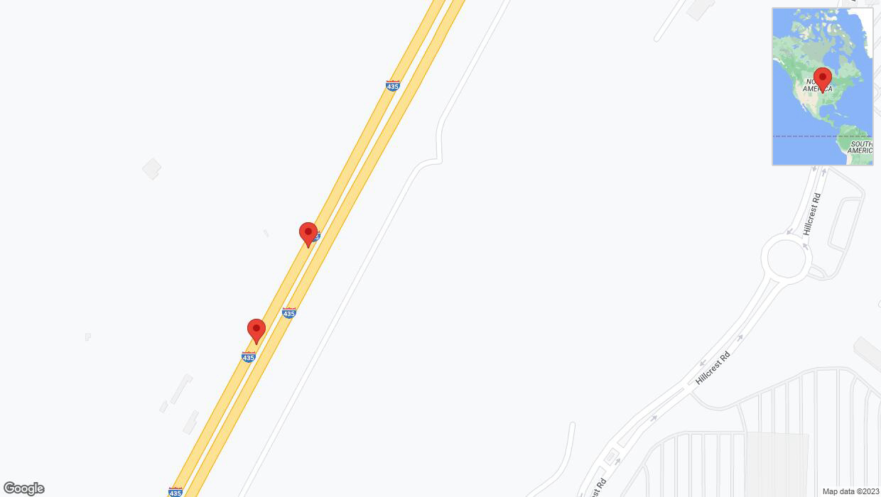 A detailed map that shows the affected road due to 'Broken down vehicle on southbound I-435 in Kansas City' on October 25th at 3 p.m.