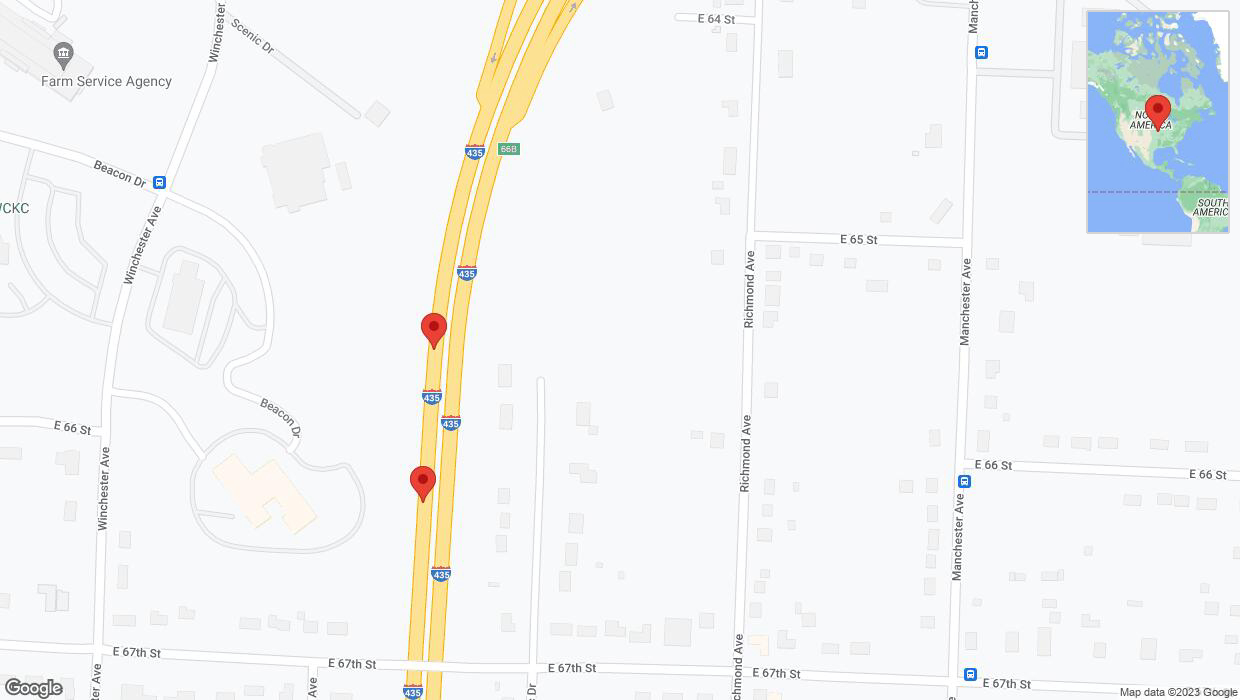 A detailed map that shows the affected road due to 'Broken down vehicle on southbound I-435 in Kansas City' on October 25th at 2 p.m.