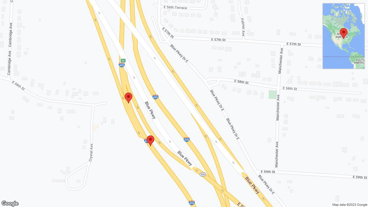 A detailed map that shows the affected road due to 'Crash reported on southbound I-435 in Kansas City' on October 25th at 7:48 p.m.
