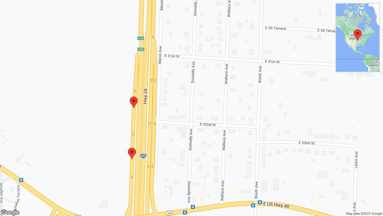 A detailed map that shows the affected road due to 'Broken down vehicle on Marsh Avenue in Kansas City' on October 25th at 1:18 p.m.