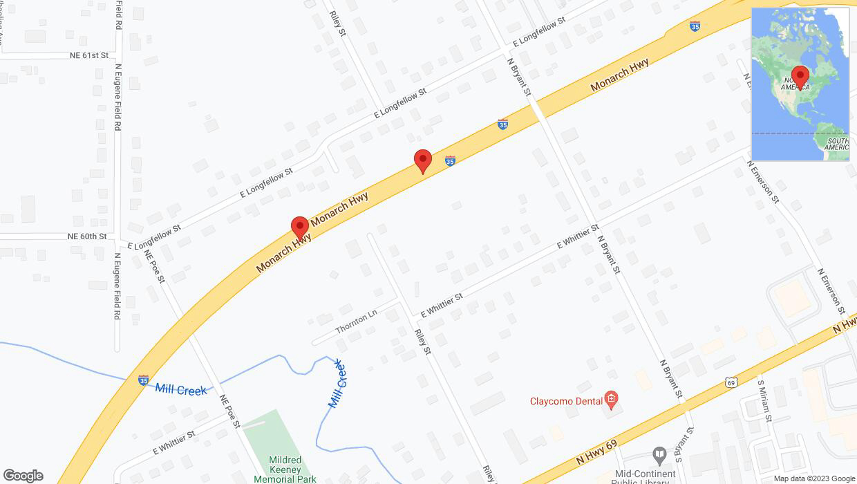 A detailed map that shows the affected road due to 'Broken down vehicle on northbound I-35 in Kansas City' on October 25th at 1:42 p.m.