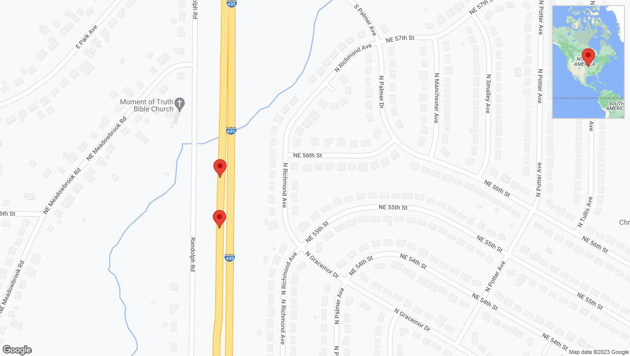 A detailed map that shows the affected road due to 'Broken down vehicle on southbound I-435 in Kansas City' on October 25th at 1:42 p.m.