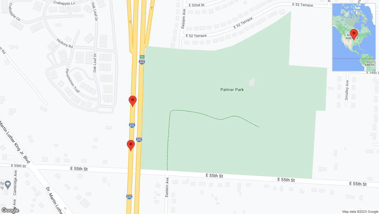 A detailed map that shows the affected road due to 'Broken down vehicle on southbound I-435 in Kansas City' on October 25th at 2:30 p.m.