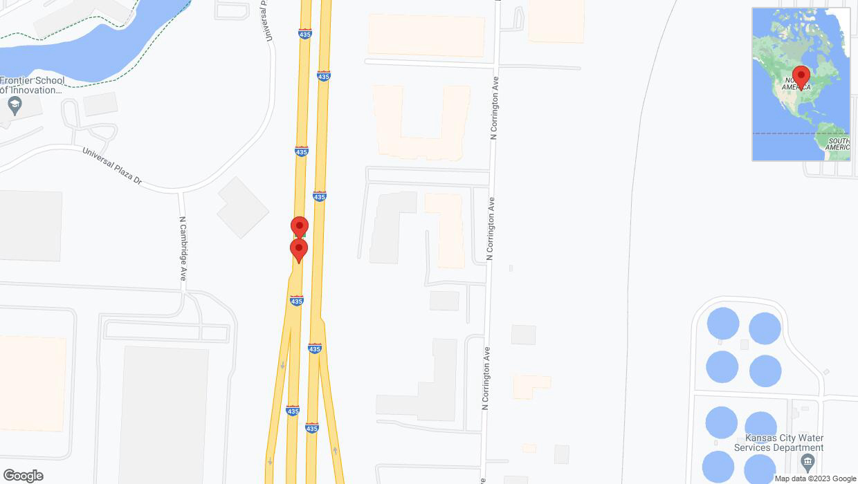 A detailed map that shows the affected road due to 'Reports of a crash on southbound I-435' on October 25th at 2:42 p.m.
