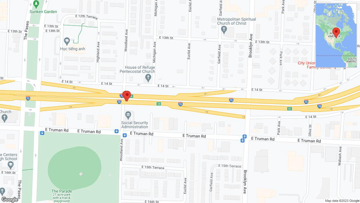 A detailed map that shows the affected road due to 'Broken down vehicle on eastbound I-70 in Kansas City' on October 25th at 3 p.m.