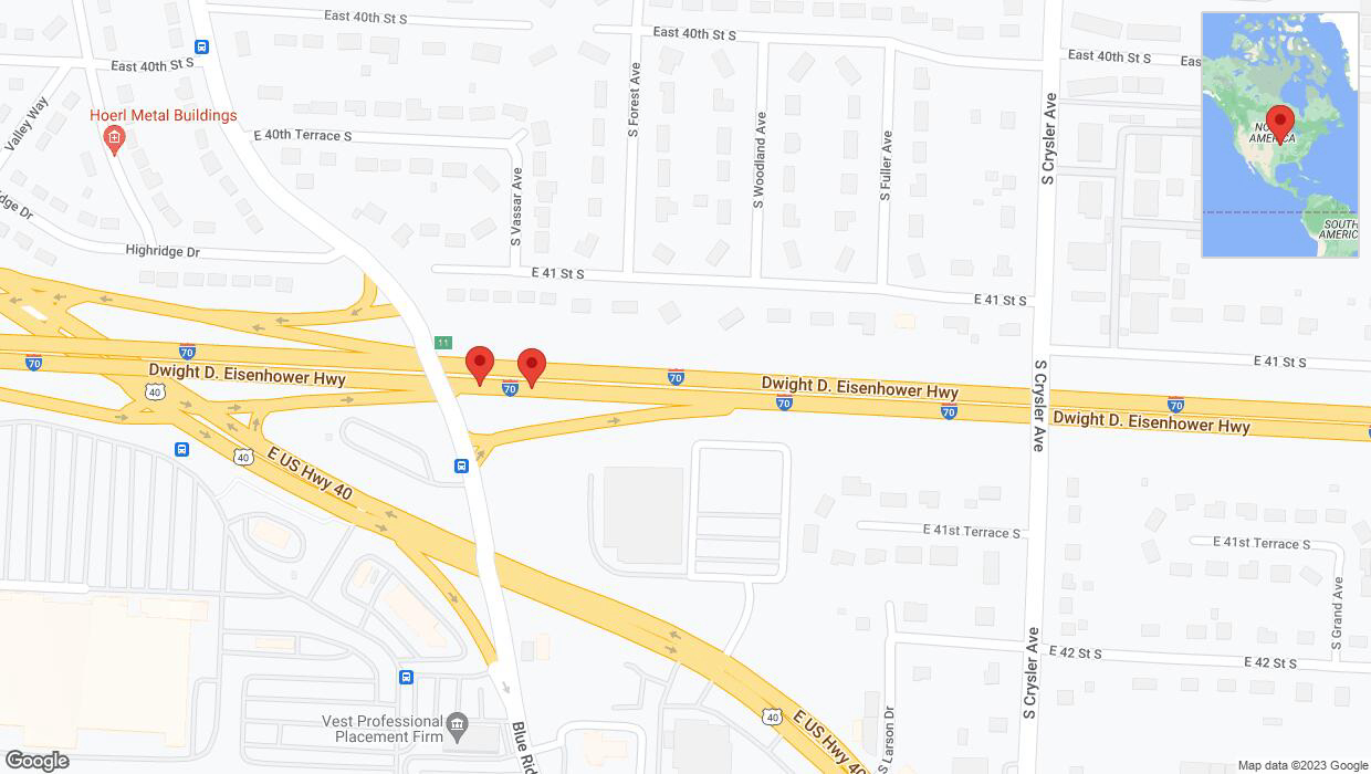 A detailed map that shows the affected road due to 'Broken down vehicle on eastbound I-70 in Independence' on October 25th at 3:06 p.m.