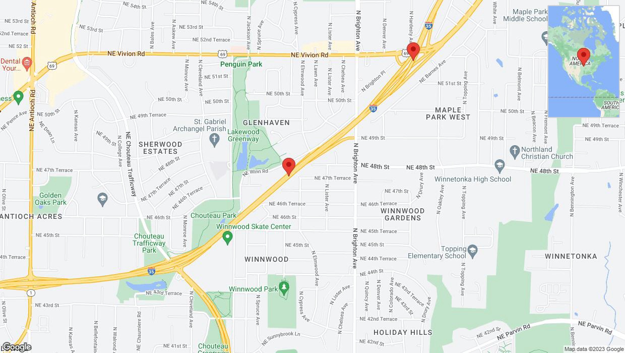 A detailed map that shows the affected road due to 'Crash reported on northbound I-35 in Kansas City' on October 25th at 4:06 p.m.