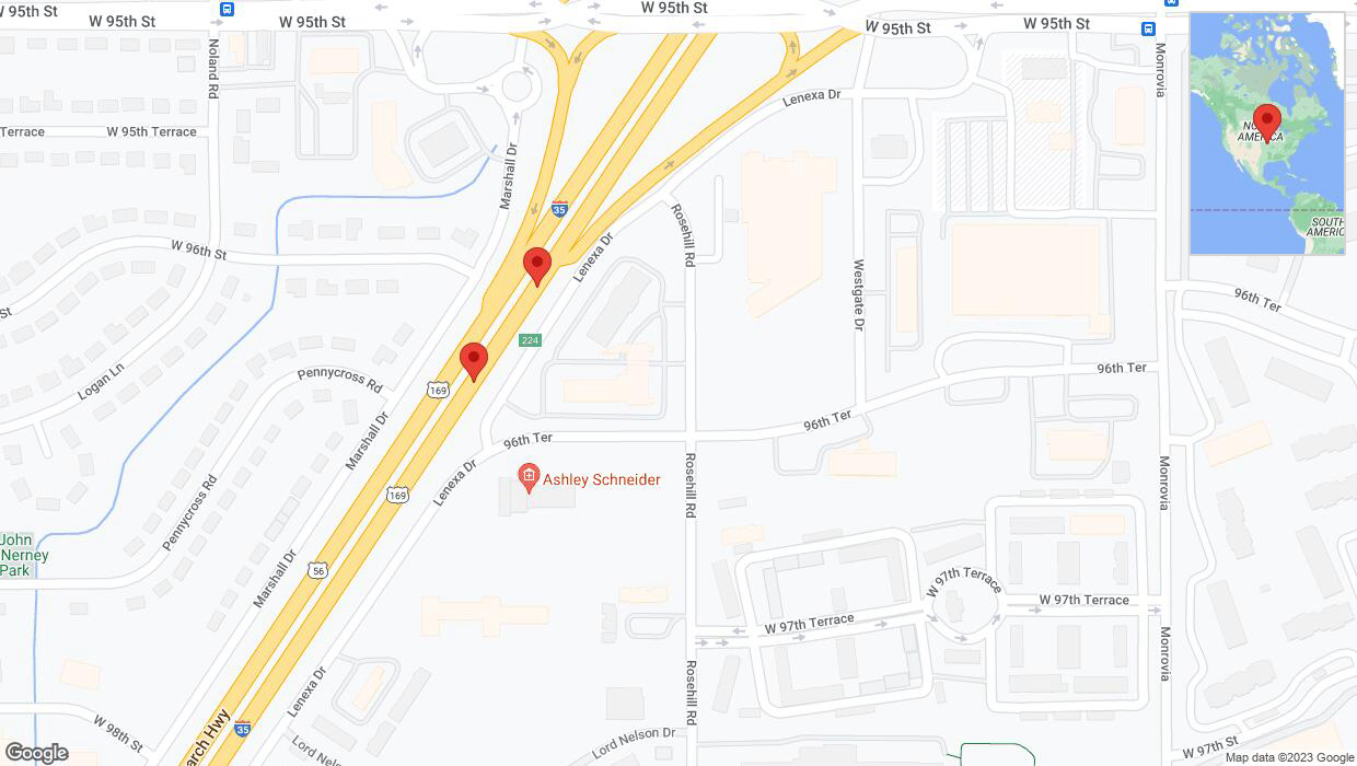 A detailed map that shows the affected road due to 'Warning in Lenexa: Crash reported on eastbound I-35' on October 25th at 5 p.m.