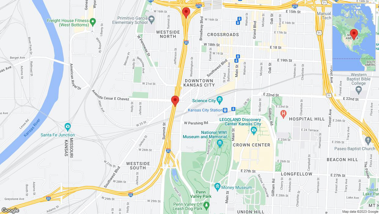 A detailed map that shows the affected road due to 'Warning: Crash on northbound I-35 in Kansas City' on October 25th at 4:18 p.m.