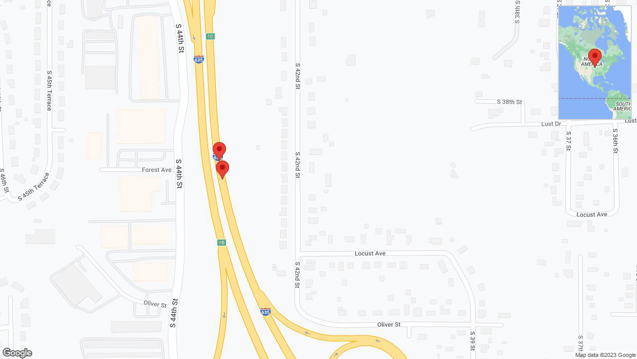 A detailed map that shows the affected road due to 'Warning: Crash on northbound I-635 in Kansas City' on October 25th at 4:24 p.m.