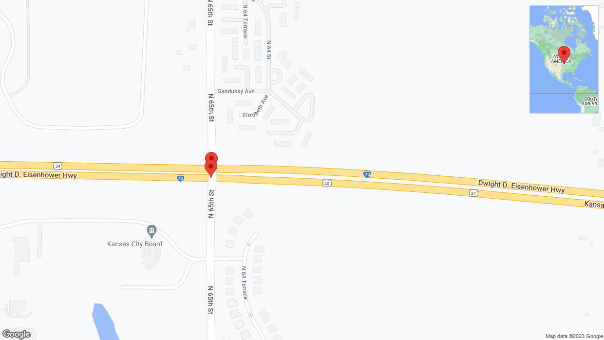 A detailed map that shows the affected road due to 'Broken down vehicle on Elizabeth Avenue in Kansas City' on October 25th at 4:54 p.m.