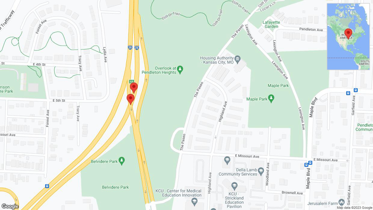 A detailed map that shows the affected road due to 'Broken down vehicle on northbound I-35 in Kansas City' on October 25th at 6:54 p.m.
