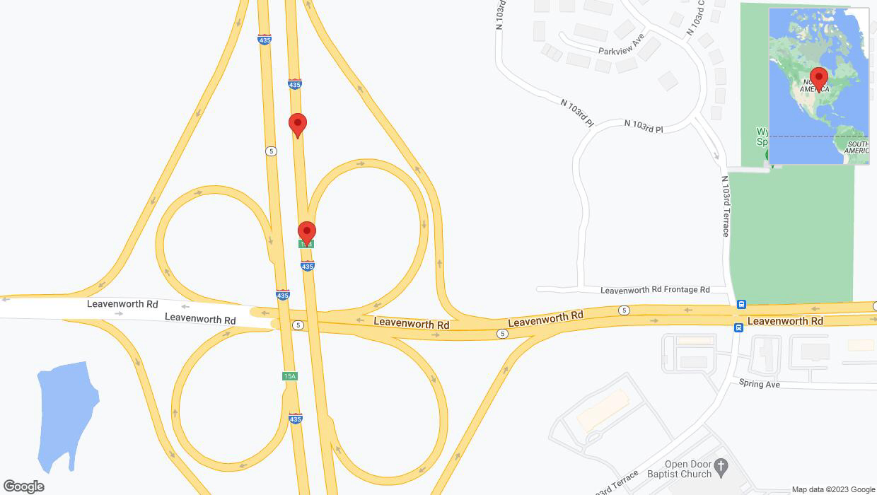 A detailed map that shows the affected road due to 'Warning in Kansas City: Crash reported on northbound I-435' on October 25th at 7:42 p.m.